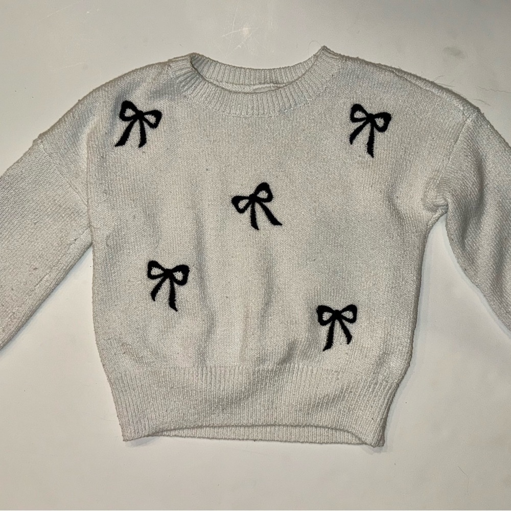 Abercrombie Kids Soft White Fabric sweater with black bows